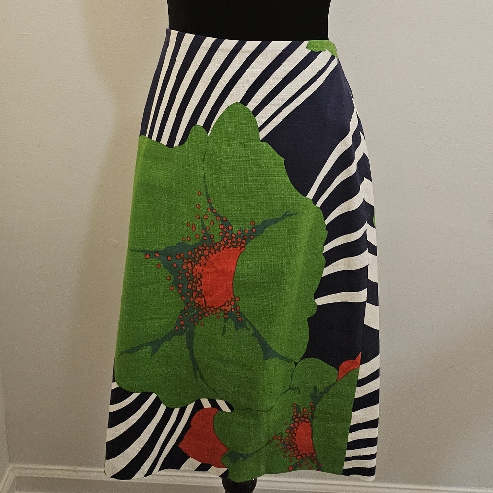 J. Crew Green and Navy Striped Pencil Skirt